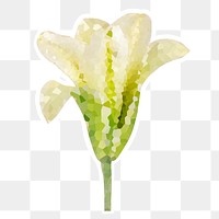 Crystallized lily flower sticker overlay with a white border