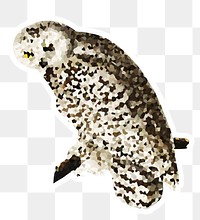 Crystallized style snowy owl illustration with a white border sticker