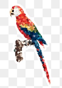 Crystallized style scarlet macaw illustration with a white border sticker