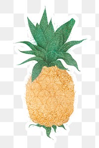 Glittery pineapple sticker design element with white border