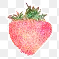 Glittery strawberry sticker design element with white border
