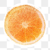 Glittery orange sticker design element with white border