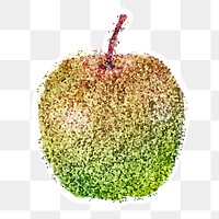 Glittery green apple fruit sticker overlay with a white border design element