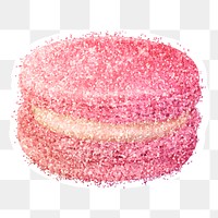 Glittery pink macaron sticker overlay with a white border design element