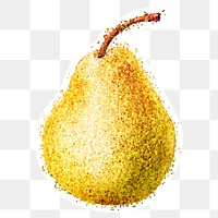 Glittery pear fruit sticker overlay with a white border design element