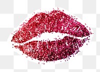 Glitter red lips sticker with white border