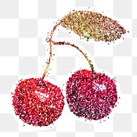 Glitter red cherry fruit sticker with white border
