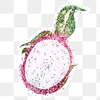 Glitter half of dragon fruit sticker with white border