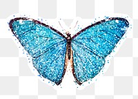 Glitter blue butterfly sticker with white border