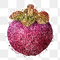 Glitter mangosteen fruit illustration with a white border sticker