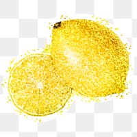 Glitter lemon fruit illustration with a white border sticker