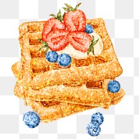 Glittery waffles topped with berries sticker overlay design element 