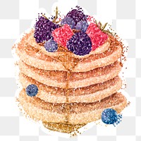 Glittery pancake topped with berries sticker overlay with a white border design element