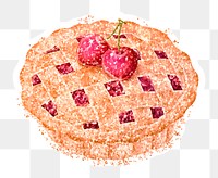 Glittery cherry pie sticker overlay with a white border design element