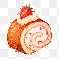 Glittery strawberry swiss roll cake sticker overlay with a white border design element