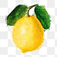 Glittery lemon sticker overlay with a white border design element