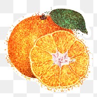 Glittery tangerine orange sticker overlay with a white border design element