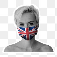 British woman wearing a face mask during coronavirus pandemic mockup