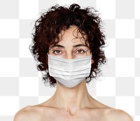 Curly haired woman wearing a face mask during coronavirus pandemic mockup