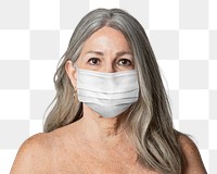Old lady wearing a face mask during coronavirus pandemic mockup