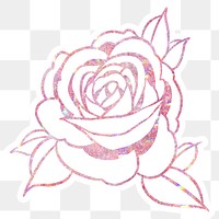 Pink holographic rose sticker overlay with a white border design element 