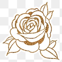Glittery golden rose sticker overlay with a white border design element 
