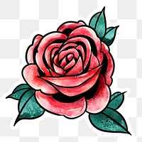 Watercolor red rose flower sticker overlay design element 