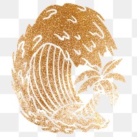 Glittery ocean waves with coconut tree sticker design element