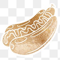 Glittery hot dog sticker with white border design element