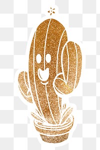 Glittery gold saguaro cactus sticker  with a white border