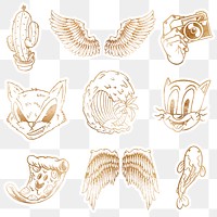 Shimmering golden cartoon sticker collection design resource