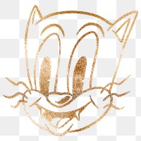 Glittery gold cute cat cartoon sticker design element
