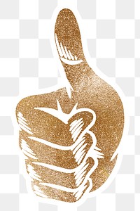Shimmering golden thumbs up sticker overlay with a white border 