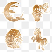 Shimmering golden summer sticker collection design resource 
