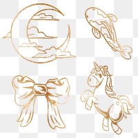 Shimmering golden cute sticker collection design resource 