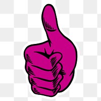 Magenta pink thumbs up sticker overlay with a white border 
