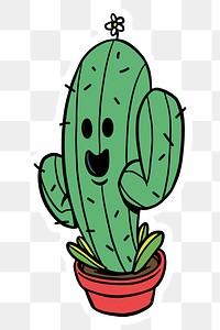 Green saguaro cactus sticker  with a white border