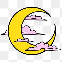 Crescent moon surrounded by clouds sticker overlay
