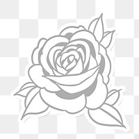 Gray rose sticker outline overlay with a white border design element 
