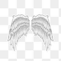 Gray wings outline sticker overlay with a white border design element