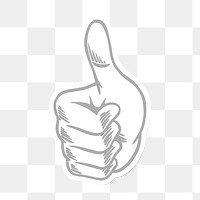 Gray thumbs up outline sticker overlay with a white border 