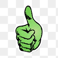 Green mosaic thumbs up sticker overlay with a white border 