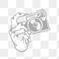 Gray analog camera outline sticker overlay design element 