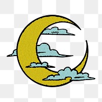 Mosaic crescent moon surrounded by clouds sticker overlay