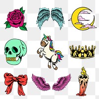 Colorful cool street style sticker set design resources