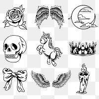 Cool black and white sticker set design resources