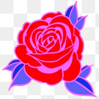 Neon pink rose flower sticker design element