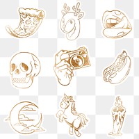 Shimmering golden cartoon sticker collection design resources