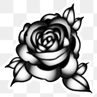 Gray halftone rose flower sticker with a white border