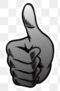 Gray halftone thumbs up sticker sticker with a white border